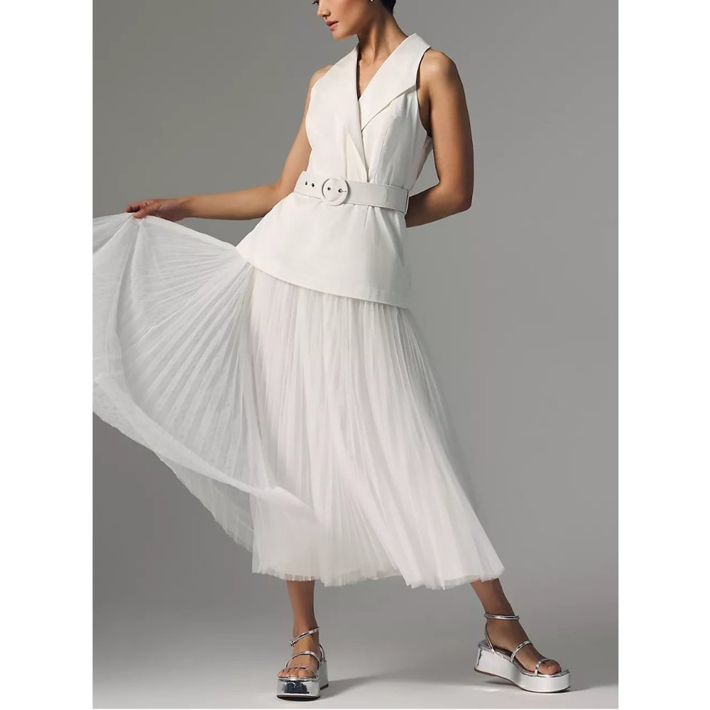 Anthropologie Hutch Tulle Belted Blazer Dress White 4P 4 Petite